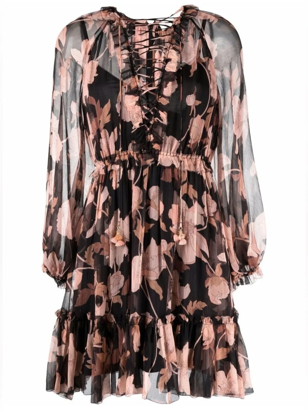 ZIMMERMANN Concert Lace-Up Floral-Print Silk-Crepon Mini Dress, Size 2/ US 6-8